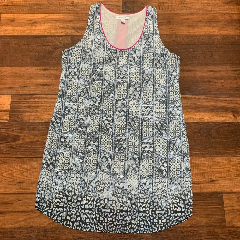 Charlie Jade Women’s Midi Sleeveless Shift Dress Pullover Size L Blue Pink